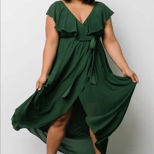 Long green v neck dress